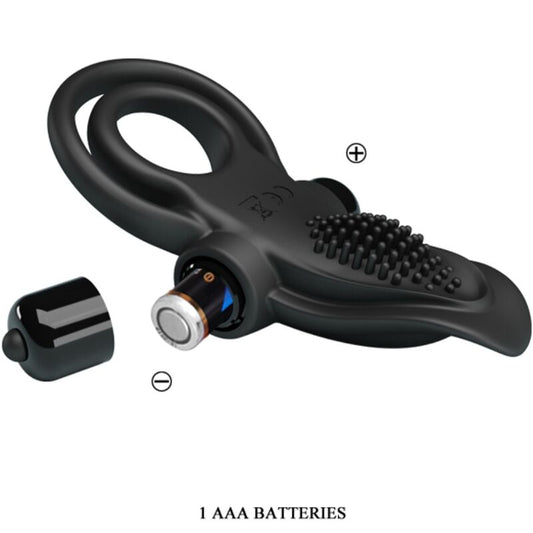 PRETTY LOVE - DOUBLE ANNEAU VIBRANT + STIMULATEUR DE CLITORIS 10 VIBRATIONS NOIR