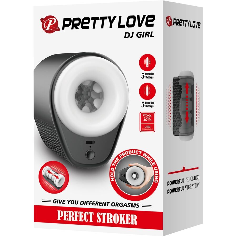 PRETTY LOVE - MASTURBATEUR POUR HOMME DJ GIRL AVEC VIBRATION 5 RÉGLAGES NEGRO