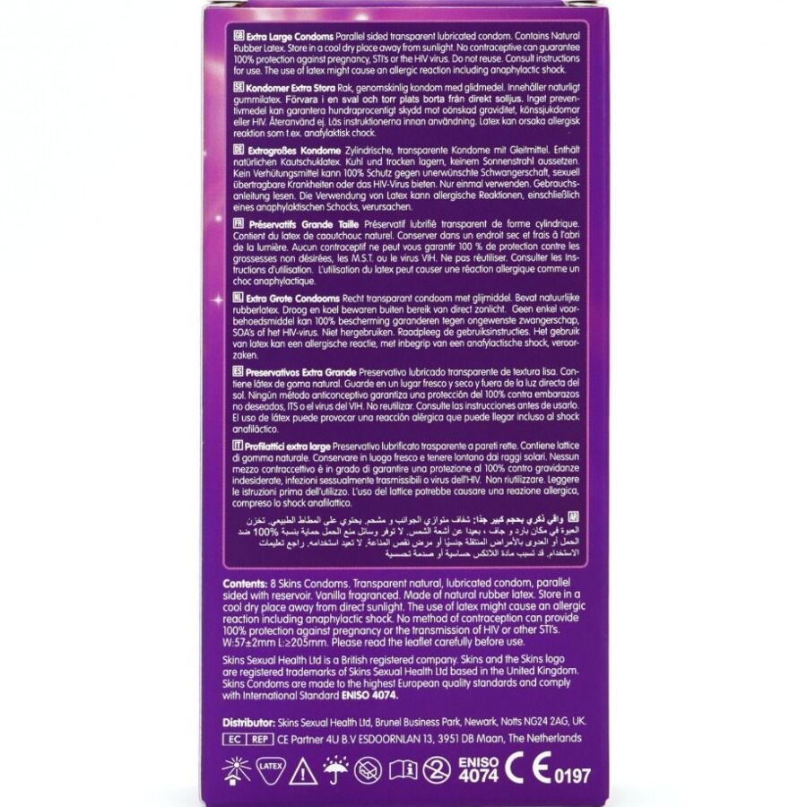 SKINS - PACK DE 8 PRÉSERVATIFS EXTRA LARGES PREMIUM