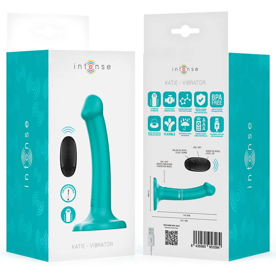 INTENSE - KATIE VIBRATEUR AVEC VENTOUSE 10 VIBRATIONS TÉLÉCOMMANDE BLEUE