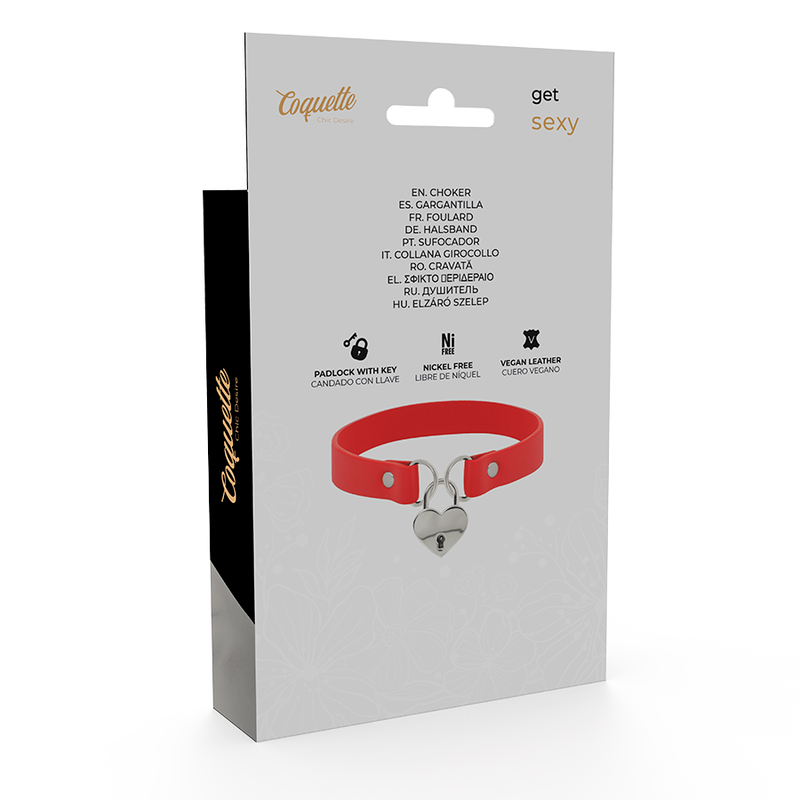 COQUETTE - CHIC DESIRE COLLIER EN CUIR VEGAN ROUGE AVEC ACCESSOIRE COEUR AVEC CL?