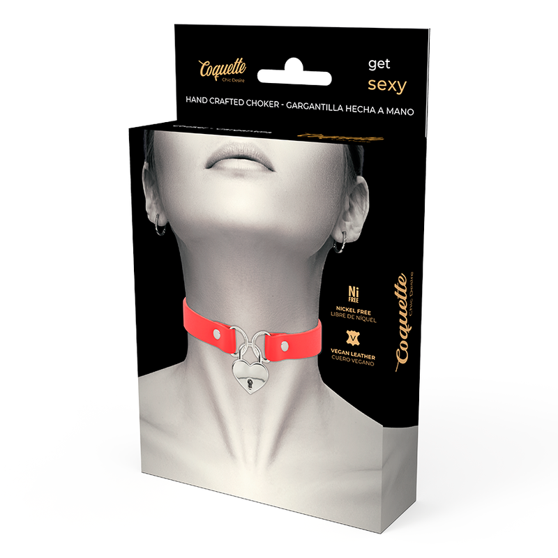 COQUETTE - CHIC DESIRE COLLIER EN CUIR VEGAN ROUGE AVEC ACCESSOIRE COEUR AVEC CL?