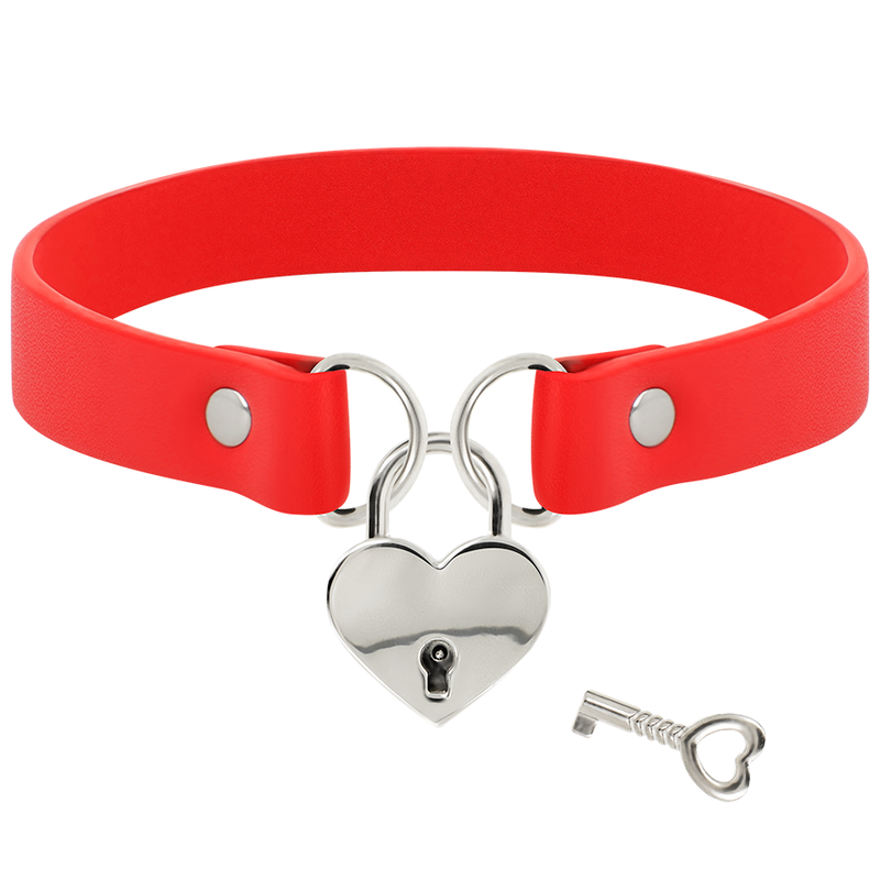 COQUETTE - CHIC DESIRE COLLIER EN CUIR VEGAN ROUGE AVEC ACCESSOIRE COEUR AVEC CL?