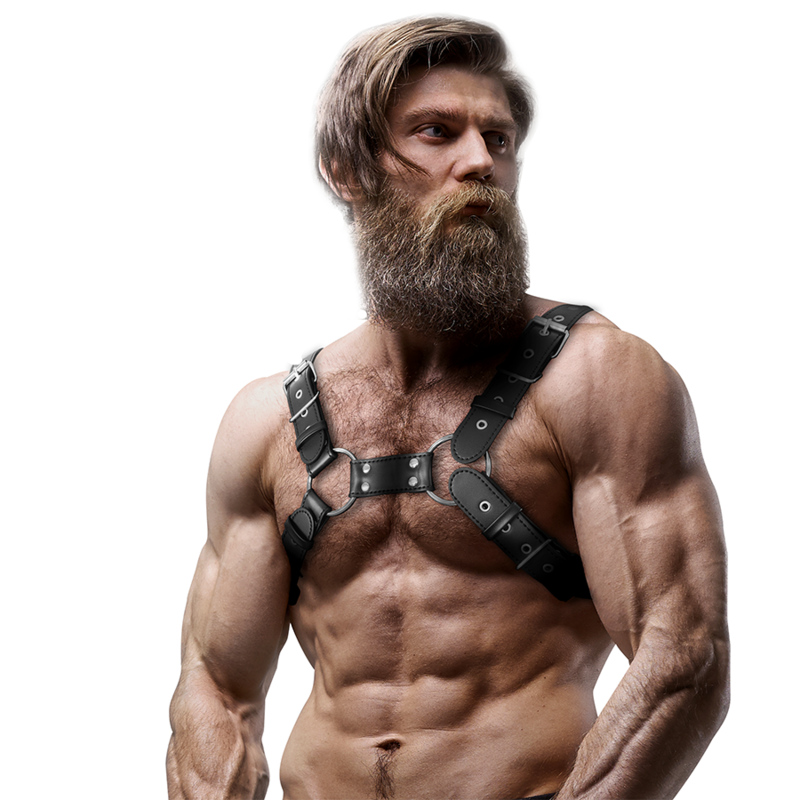 FETISH SUBMISSIVE ATTITUDE - HARNAIS DE POITRINE RÉGLABLE EN CUIR ÉCOLOGIQUE POUR HOMMES BULLDOG