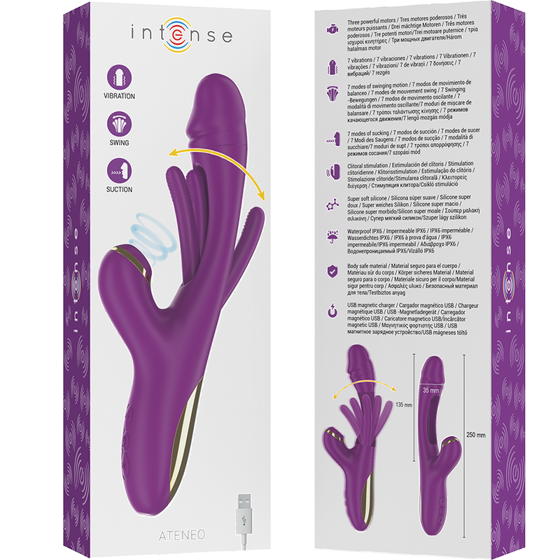 INTENSE - ATENEO VIBRATEUR MULTIFONCTION RECHARGEABLE 7 VIBRATIONS AVEC LANGUE OSCILLANTE ET ASPIRATION VIOLETTE