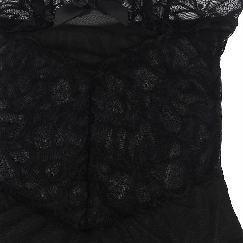 SUBBLIME - BABYDOLL  BRETELLES RÉGLABLES ET DENTELLE TRANSPARENTE IMPRIMÉ FLEURI NOIR L/XL