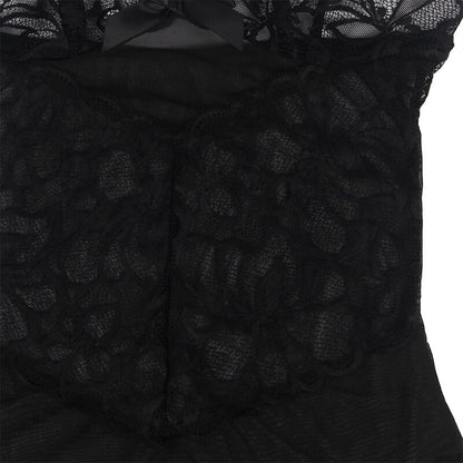 SUBBLIME - BABYDOLL  BRETELLES RÉGLABLES ET DENTELLE TRANSPARENTE IMPRIMÉ FLEURI NOIR L/XL