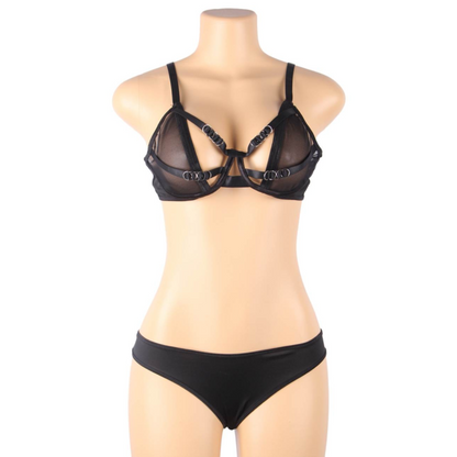 SUBBLIME - ENSEMBLE DEUX PIÈCES DE SOUTIEN-GORGE TRANSPARENT ET BANDES S/M