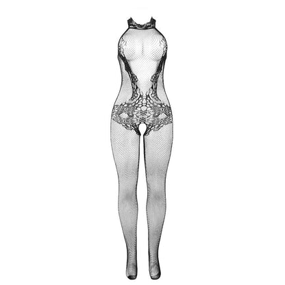 SUBBLIME - 951801 BODYSTOCKING RÉSILLE ET DENTELLE SANS FOURREAU COL MONTANT NOIR TAILLE UNIQUE