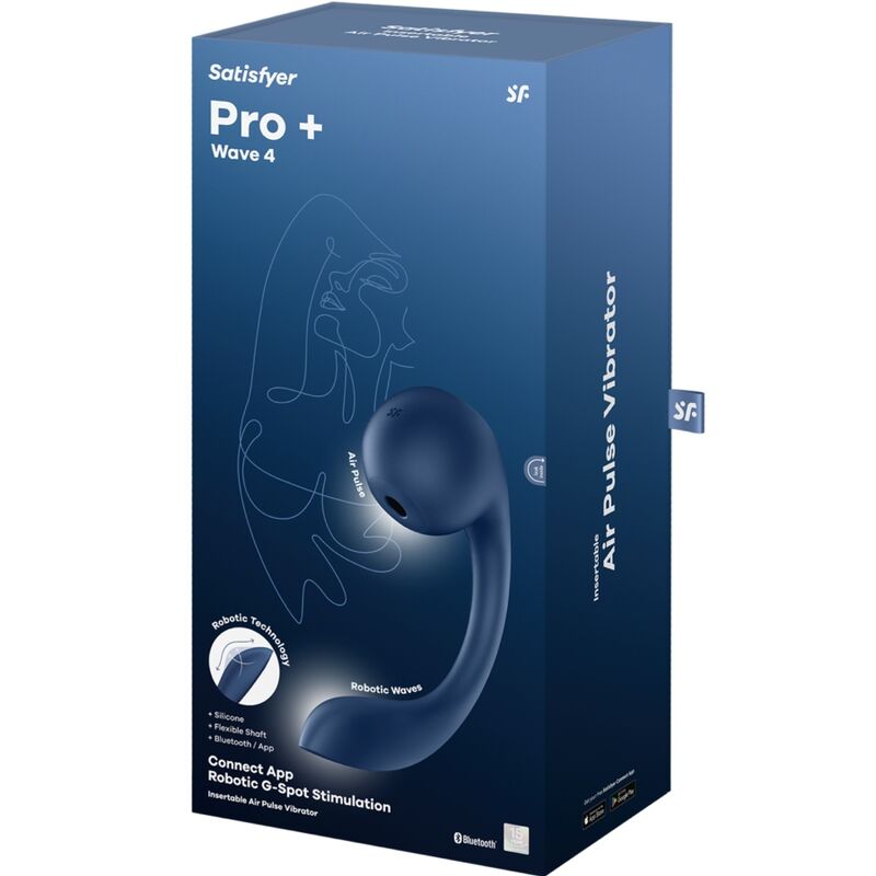 SATISFYER - PRO+ WAVE 4 STIMULATEUR POINT G ET IMPULSION D'AIR APPLICATION GRATUITE BLEU FONCÉ