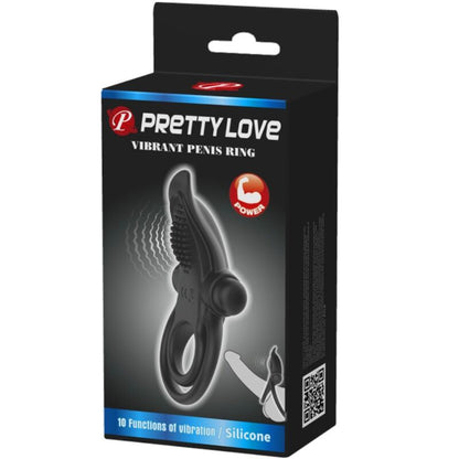 PRETTY LOVE - DOUBLE ANNEAU VIBRANT + STIMULATEUR DE CLITORIS 10 VIBRATIONS NOIR