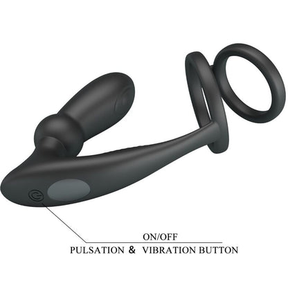 PRETTY LOVE - ANNEAU PÉNIS EMONI + PLUG ANAL 12 VIBRATIONS NOIR