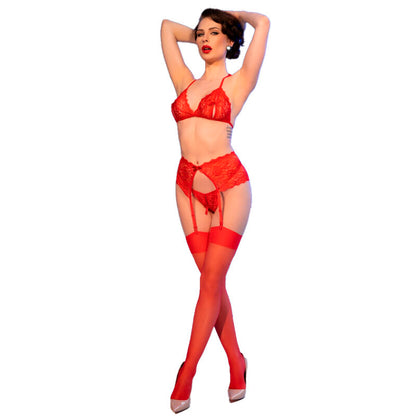 CHILIROSE - CR 4848 ENSEMBLE SOUTIEN-GORGE + STRING + BAS EN DENTELLE ROUGE XL