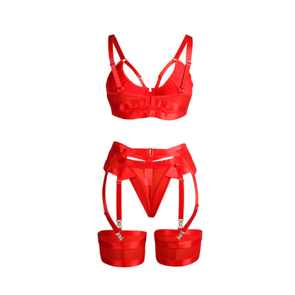 SUBBLIME - 955267 ENSEMBLE SOUTIEN-GORGE BONDAGE ROUGE AVEC JARRETELLE L/XL