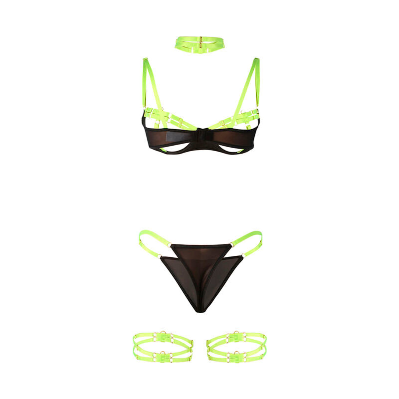 SUBBLIME - 955274 ENSEMBLE SOUTIEN-GORGE AVEC COLLIER ET DÉTAILS DE JAMBES VERT FLUORESCENT S/M
