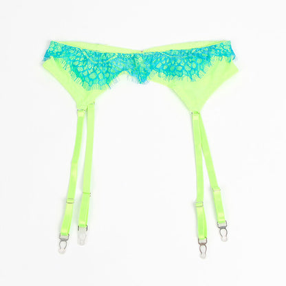 SUBBLIME - 955328 ENSEMBLE SOUTIEN-GORGE AVEC LIGNES DENTELLE ET JARRETELLE VERT ET BLEU L/XL