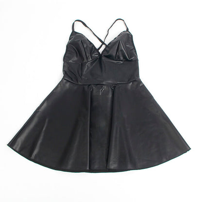SUBBLIME - 955373 ROBE À BRETELLES EN CUIR NOIR S/M