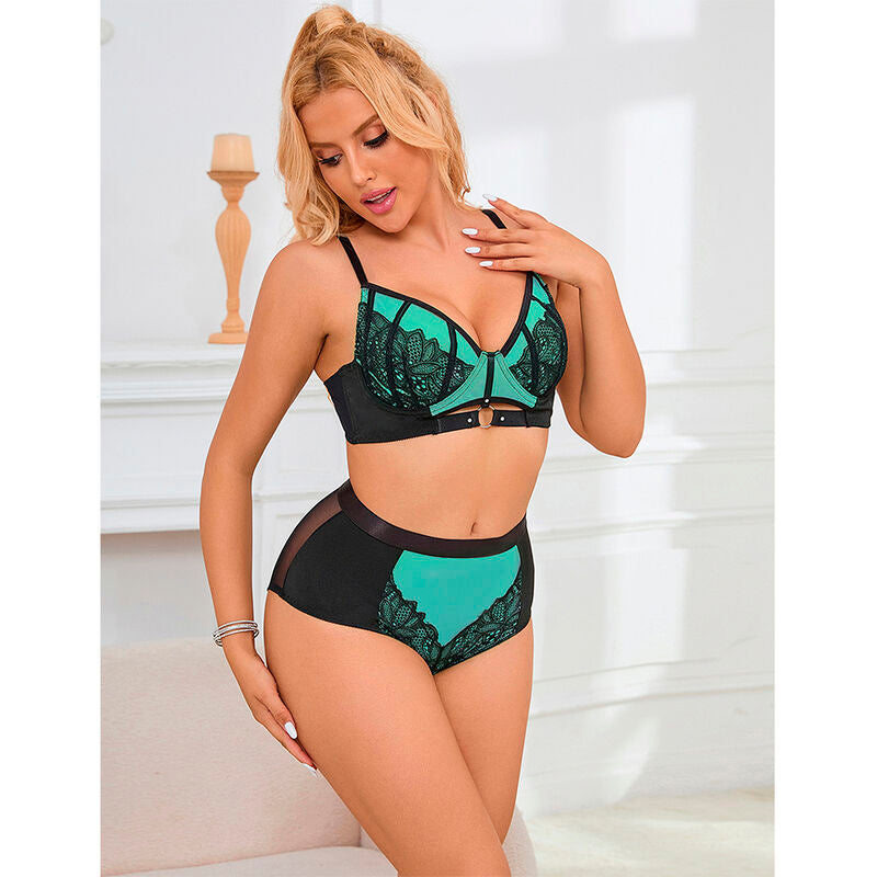 SUBBLIME - 955564 ENSEMBLE SOUTIEN-GORGE À FERMETURE ÉCLAIR EN CUIR VERNI VERT L/XL
