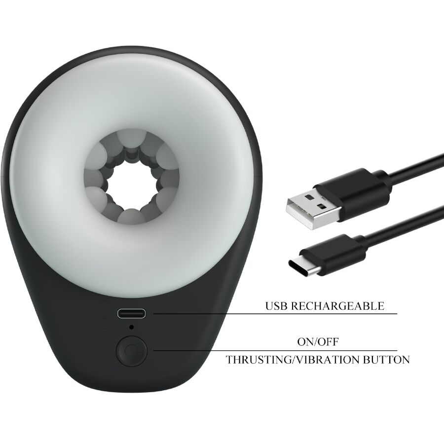 PRETTY LOVE - MASTURBATEUR POUR HOMME DJ GIRL AVEC VIBRATION 5 RÉGLAGES NEGRO