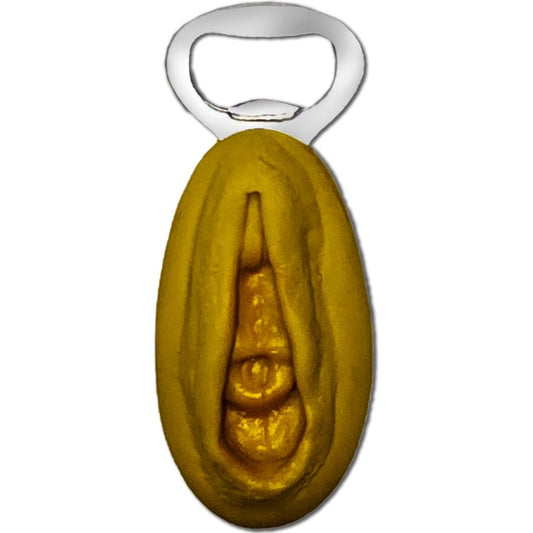 DIABLO PICANTE - OUVRE-BOÎTE EN ARGENT AVEC UNE FORME DE VAGIN DORÉ