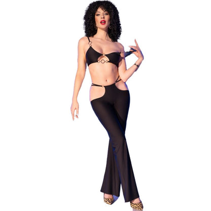 CHILIROSE - CR 4851 ENSEMBLE TOP ET LEGGINGS NOIRS AVEC ACCESSOIRES DORÉS L