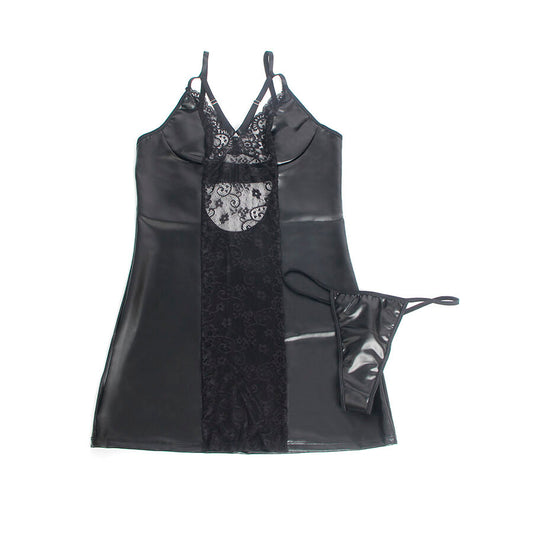 SUBBLIME - 957537 ROBE EN CUIR AVEC DENTELLE FLORALE NOIRE L/XL