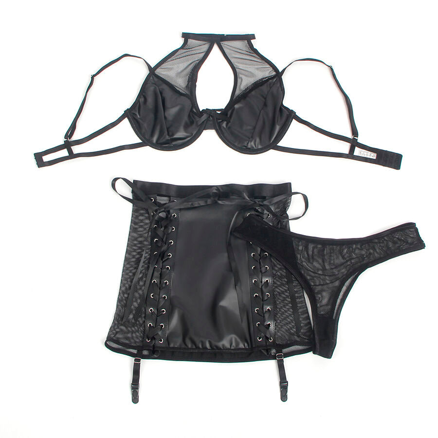 SUBBLIME - 957599 ENSEMBLE SOUTIEN-GORGE ET JUPE EN CUIR NOIR L/XL