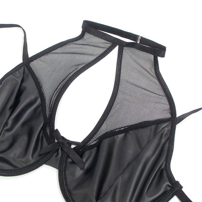 SUBBLIME - 957599 ENSEMBLE SOUTIEN-GORGE ET JUPE EN CUIR NOIR L/XL