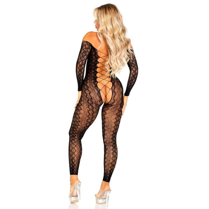 LEG AVENUE - BODYSTOCKING SANS FOURCHE EN DENTELLE SERPENT EXOTIQUE NOIRE