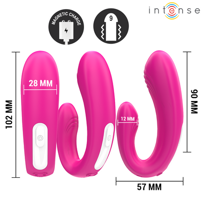 INTENSE - JANET DOUBLE STIMULATEUR ET VIBRATEUR EN U AVEC TÉLÉCOMMANDE ROSE