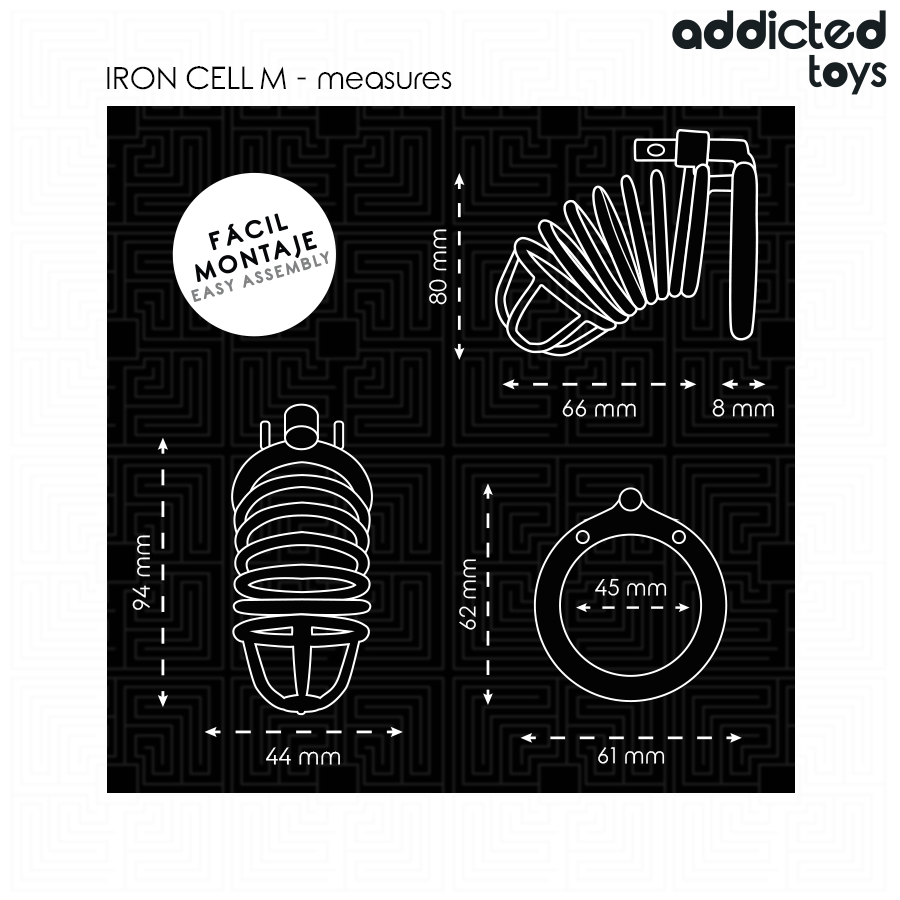 ADDICTED TOYS LOCKED - CAGE À PÉNIS EN MÉTAL IRON CELL TAILLE M