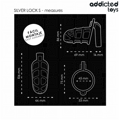 ADDICTED TOYS LOCKED - CAGE À PÉNIS EN MÉTAL AVEC VERROU ARGENT TAILLE S