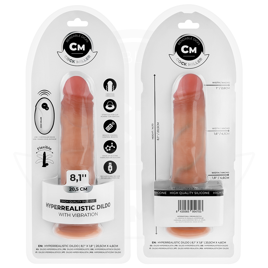 COCK MILLER - GODE RÉALISTE AVEC VENTOUSE ET TÉLÉCOMMANDE VIBRATIONS 20,5 CM