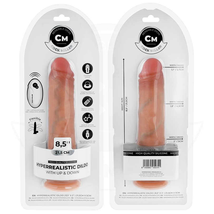 COCK MILLER - GODE HYPER-RÉALISTE À VENTOUSE ET À POUSSÉE AVEC TÉLÉCOMMANDE 21,5 CM