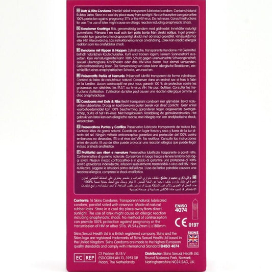 SKINS - PACK DE 16 PRÉSERVATIFS PREMIUM DOTS & RIBS
