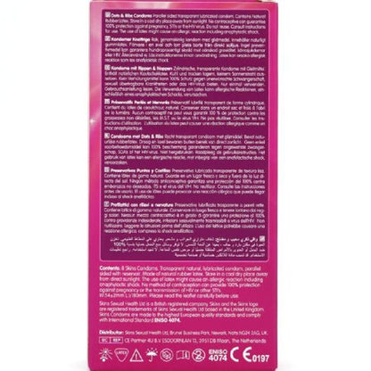 SKINS - PACK DE 8 PRÉSERVATIFS PREMIUM DOTS & RIBS