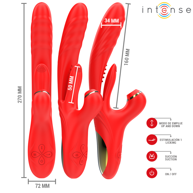 INTENSE - KAROL VIBRATEUR MULTIFONCTION POUSSÉE & STIMULATION & ONDES STIMULANTES ROUGE