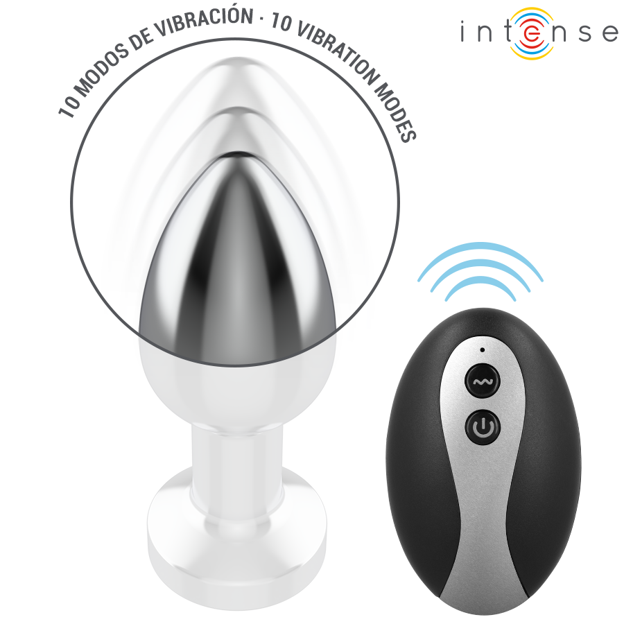 INTENSE - PLUG ANAL VIBRANT EN MÉTAL AVEC LUMIÈRES LED ET TÉLÉCOMMANDE - TAILLE S